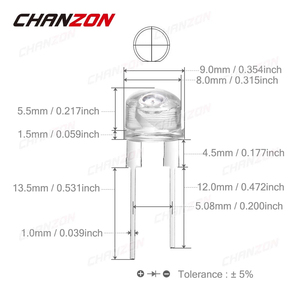 50 cái 8mm F8 LED Light Emitting Diode mũ rơm Micro chỉ số trắng đỏ xanh xanh vàng 2V 3V DIY <span class=keywords><strong>PCB</strong></span> mạch siêu sáng - Product Image 2
