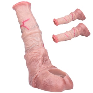 FAAK Horse Penis Sleeve Enlarge Girth Silicone Dog Knot Hollow <b>Dildo</b> with Cock Ring Sex Toys for Men - Product Image 1