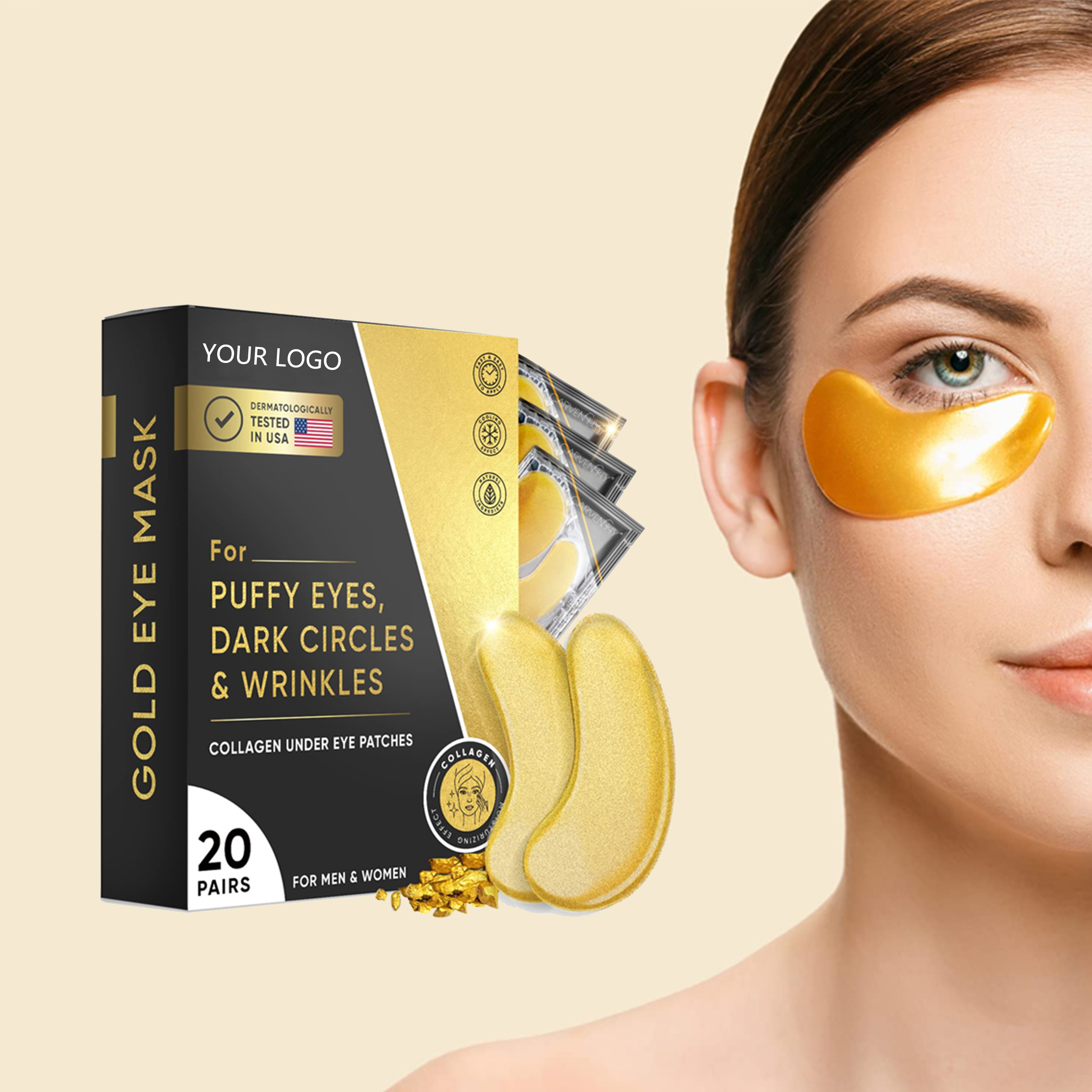 Reduce Wrinkles Fine Lines Undereye Look Less Tired Puffy Eyes Dark Circles Treatments 20 Pairs 24K Gold Eye Treatment Masks