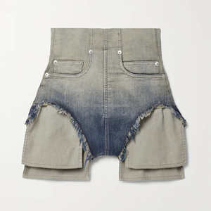 Short de piste de luxe effet dégradé en denim à couches pour femmes Short en jean effiloché à couches pour femmes Short à couches - Product Image 2