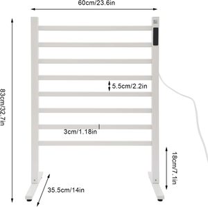 Porte-serviettes chauffant électrique, porte-serviettes chauffant sur pied, chauffe-serviettes de bain <span class=keywords><strong>avec</strong></span> <span class=keywords><strong>minuterie</strong></span>, chauffage à sec en fibre de carbone, aluminium - Product Image 5