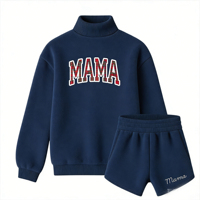 Ensemble décontracté 2 pièces pour femme : Sweat-shirt à col roulé mi-haut et short imprimé à carreaux MAMA beige
