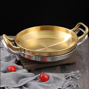 22/24/26/28/30cm Multipurpose Frying Pan Round Double Ear Dry Pot Quality Thickened Stainless Steel BBQ Plate