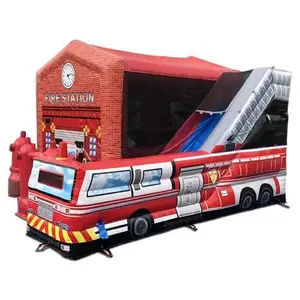 Красная надувная пожарная станция, спасательный комбинированный надувной пожарный автомобиль с горкой