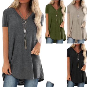 S-<span class=keywords><strong>5XL</strong></span> Verão fresco das mulheres sólido Multi Color Top V-neck curto manga camisa Chiffon blusa - Product Image 1