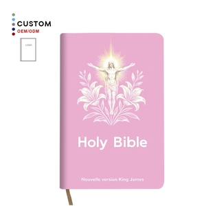 Bible <span class=keywords><strong>bilingue</strong></span> français-anglais personnalisée OEM, couverture en cuir PU rose, nouvelle version King James, pour cadeau chrétien, étude - Product Image 1