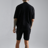 Ensemble haut de gamme en coton biologique à col haut et à épaules tombantes et ourlet côtelé Streetwear T-shirt lourd et short décontracté