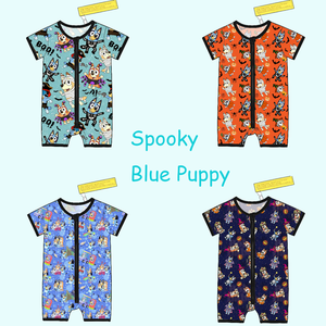 Yeni Gelen Köpek Baskılı Özel Yazlık Kısa Bebek Bambu Kısa Fermuarlı Tulum Pijama Kısa Fermuarlı Bambu Tulum - Product Image 3