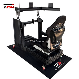 Cockpit de course Sim en aluminium avec siège réglable, pédales, support de roue et triple support de moniteur pour la configuration du simulateur de conduite - Product Image 4