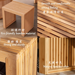 <b>Bamboo</b> Patio Bench Short <b>Stool</b> Eco-Friendly Farmhouse Style Indoor Outdoor Use - Product Image 5