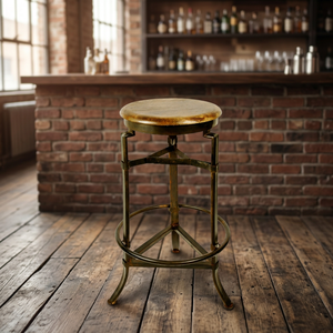 Industrial Vintage Indian Iron Metal Bar <b>Stool</b> Wooden Seat Swivel Durable Commercial Use for Home Farmhouse Apartment Hotel - Product Image 2