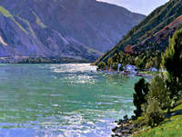 Pintura al Óleo de Paisaje de Lago Alpino, Arte de Pared en Lienzo Enmarcado en Oro Vintage, Hecho a Mano, Tamaño Personalizado para Hotel, Villa, Sala de Estar, Dormitorio