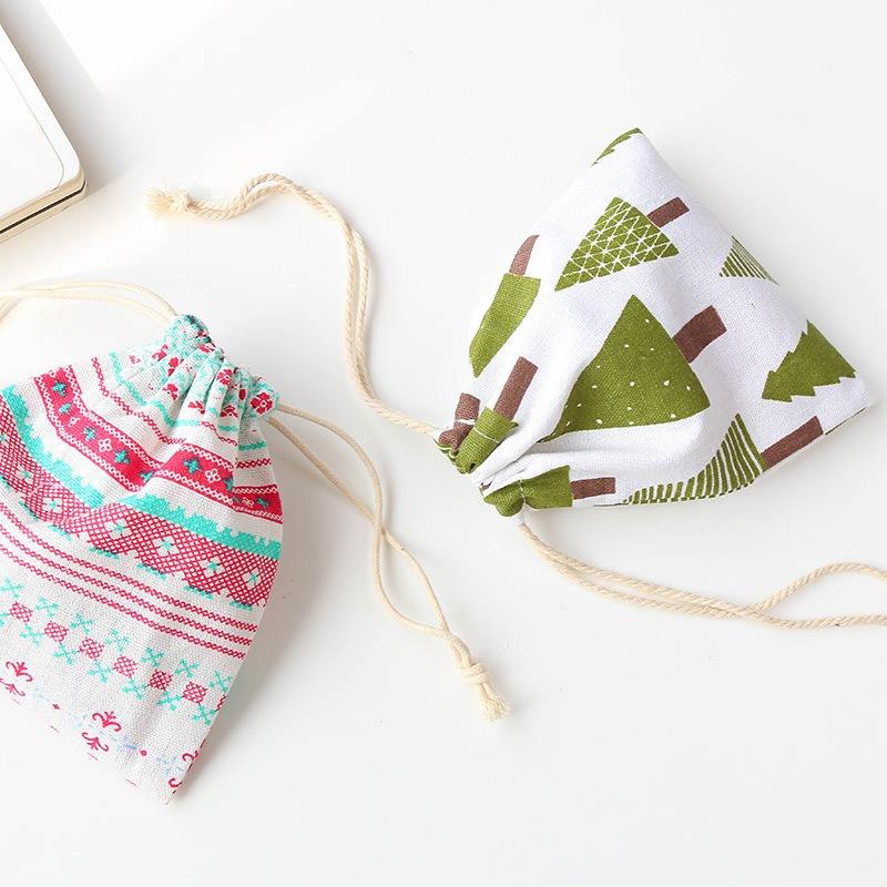 Cotton Linen Japandi Drawstring Storage Bag Small Printed Travel Pouch ...