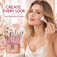 Ensemble de 18 pinceaux de maquillage professionnels scintillants pour fond de teint, anticernes, fard à paupières, pinceaux de mélange, pinceaux cosmétiques en cristal