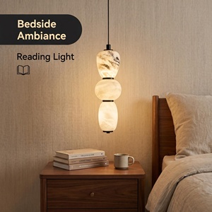 Luminaire suspendu 3 niveaux <span class=keywords><strong>en</strong></span> marbre onyx naturel, style Mid-Century, avec finition <span class=keywords><strong>cuivre</strong></span> doré, pour salon, éclairage d'ambiance - Product Image 2