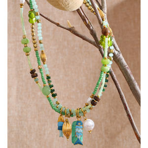 Kalung Liontin Ikan Gaya <span class=keywords><strong>Boho</strong></span> JINYOU 1423 dengan Mutiara Imitasi dan Manik-manik Kristal Multi Untai dari Baja Anti Karat - Product Image 2