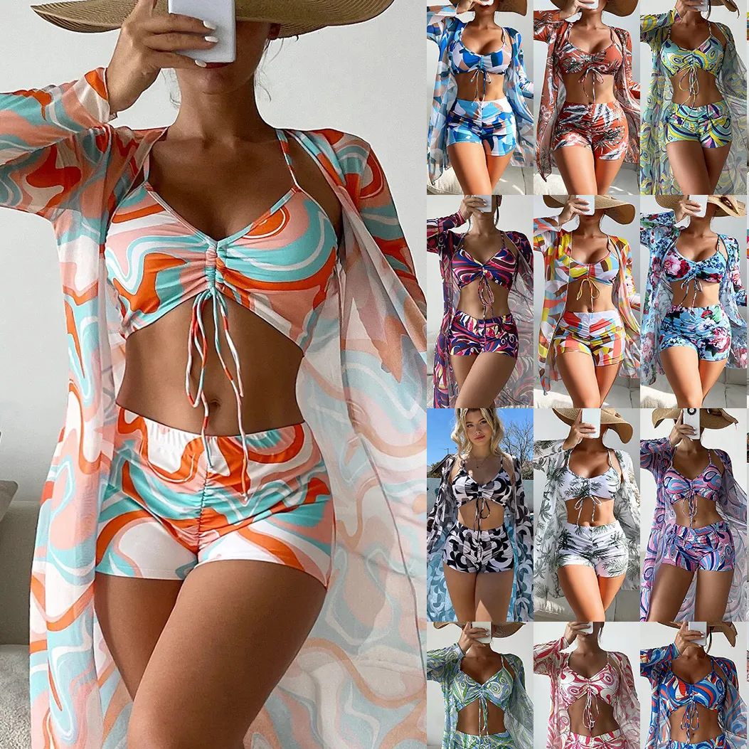 Costume da bagno bikini 3 pezzi costume da bagno kaftan kimono root per donna costume intero beachwear con copricostume sexy 2023