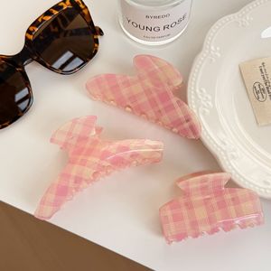 BELLEWORLD Custom Logo <strong>Girlish</strong> Pink Plaid Acetate Hair Claw Clips Minimalist Women Bun Hair Accessories Wholesale - Product Image 2
