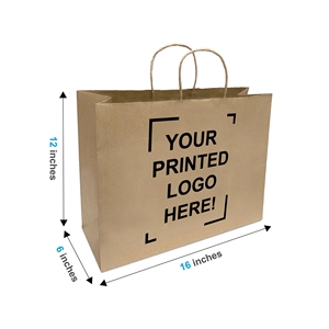 Bolsas de Papel Kraft Marrón Reciclables con Logotipo Personalizado, Asas Largas, Impresión Offset, Aptas para Alimentos, 16x6x12 Pulgadas - Product Image 6