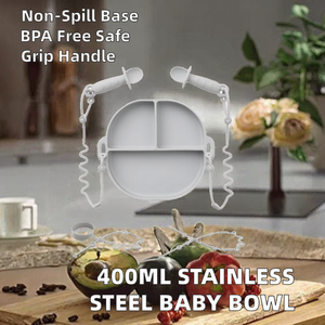 Bol d'alimentation pour bébé en silicone avec poignées, sans BPA, 0-12 mois, plateau divisé de couleur unie pour nourrissons - Product Image 2