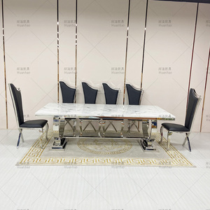 Ensemble de table à manger de luxe au style moderne, pour salle à manger, 6, <span class=keywords><strong>8</strong></span> et 10 places, bon marché, qualité supérieure, en marbre argenté - Product Image 3