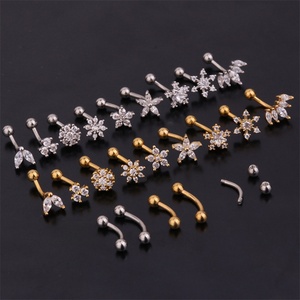 Pendientes de acero inoxidable con circonita, tipo piercing de moda, con varilla curva en espiral para la oreja y arete de ceja tipo push-pin - Product Image 3
