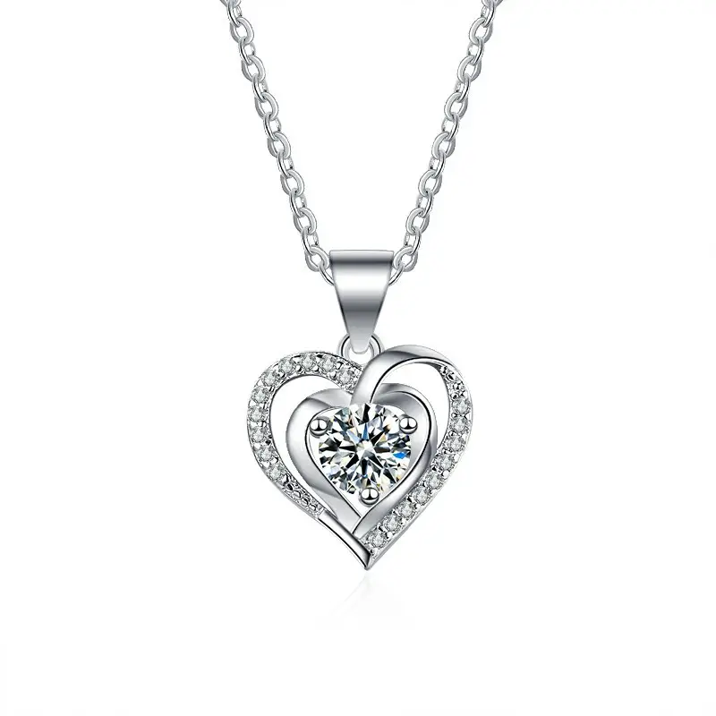 Women's Sterling Silver 925 5mm Moissanite Ocean Heart pendant Necklace Classical interlock heart necklace for girlfriend sister