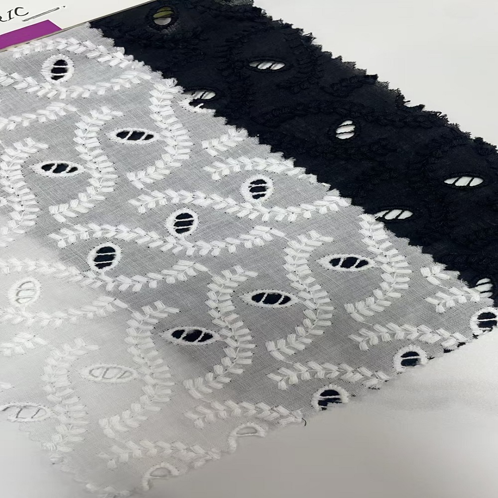 Shaoxing Keqiao Wholesale 100% Organic Cotton Fabric with Eyelet Embroidery for Women's Dress Blouses Raw Cotton Material