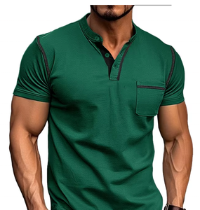T-Shirt in Cotone con Logo Personalizzato, Nuovi Arrivi Streetwear, Abbigliamento Casual da Uomo, Tinta Unita con Tasca, Manica Corta e Collo a V - Product Image 6