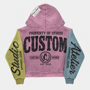 Sweat à capuche zippé en molleton français 400 g/m² 100 % coton, imprimé par transfert thermique avec strass et effet vieilli, streetwear, logo personnalisé, pour homme. - Product Image 2