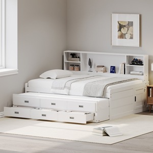 <b>White</b> Modern Wooden Storage <b>Double</b> <b>Bed</b> With Built-In Shelves And Drawers Multi-Functional Furniture For Children Adults Elderly - Product Image 3
