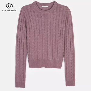 Suéter Básico de Lana de Alta Calidad para <span class=keywords><strong>Mujer</strong></span>, Cuello Redondo, Tejido Trenzado, Estilo Casual Urbano, con Logotipo Frontal, para Otoño e Invierno - Product Image 6