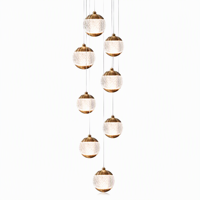Lustre LED en verre cascade avec capuchons côtelés en laiton, lumière chaude, pour salon, salle à manger, escalier, suspension moderne de luxe en cluster