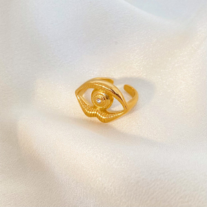 Nuovo Anello Minimalista in Stile Retrò con Occhio di Holus Placcato Oro in Acciaio al Titanio con Diamante, Gioielli alla Moda - Product Image 5