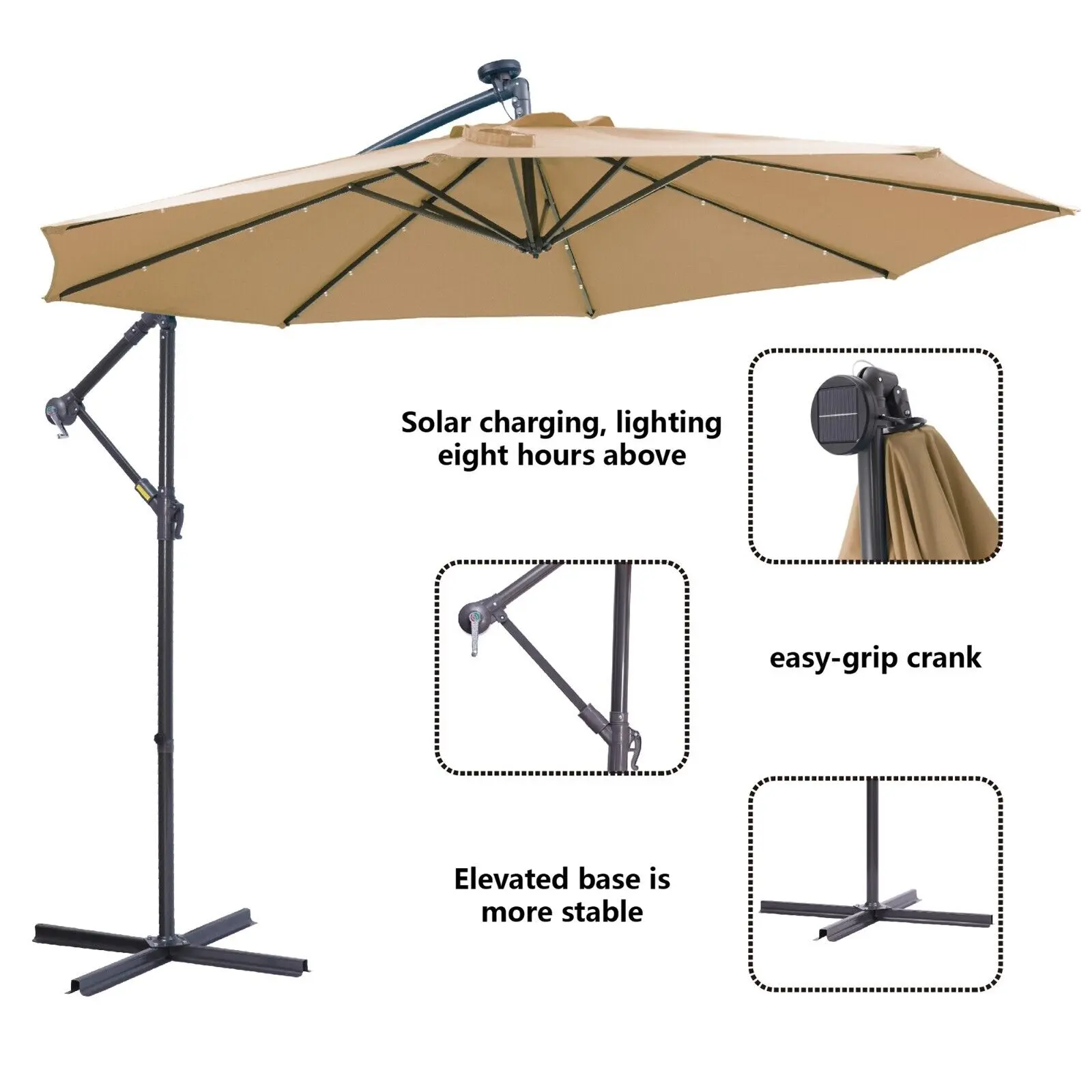 9 pies/10 pies personalizar al aire libre paraguas sombrilla patio sombrilla solar con LED