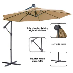 Parasol d'extérieur personnalisé de 9 pieds/10 pieds Parasol de terrasse Parasol solaire avec led