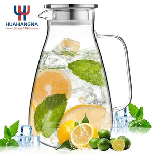 75oz Large Water Jug Big Custom Heat Resistant Borosilicate Glass Pitcher with Stainless Steel Lid for Juice Tea Beer Beverage