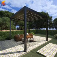 Pergola de jardin bioclimatique de luxe en aluminium, imperméable, motorisée, avec accessoires LED en option, revêtement poudré, nature