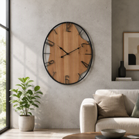Jam Dinding Logam Gaya Nordik Aksen Rumah 45.72*3.81*59.69CM Oval Jam Dinding Kayu Hitam Dekorasi Rumah
