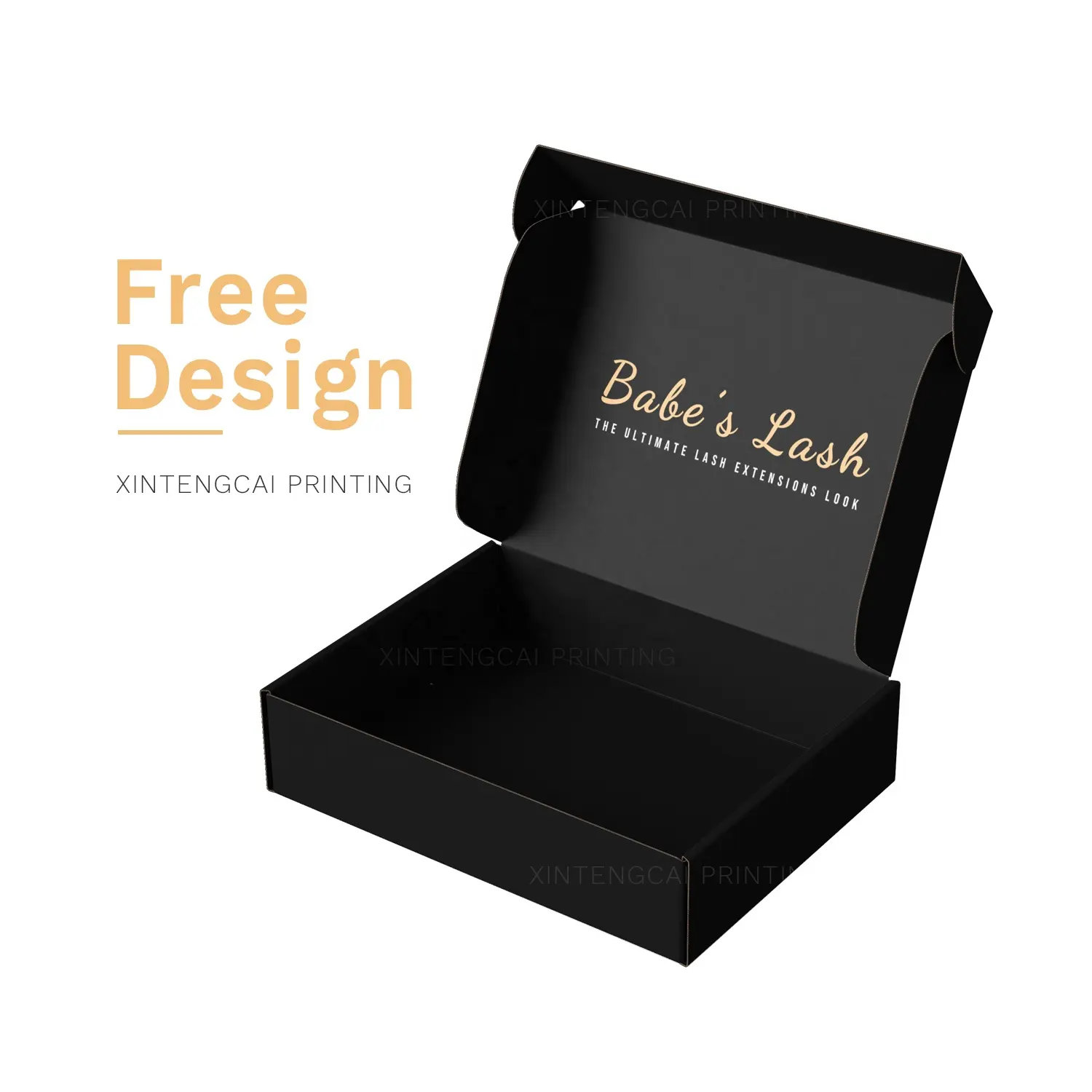 무료 디자인 럭셔리 패키지 골판지 블랙 우편물 상자 골드 호일 스탬핑, 사용자 정의 포장 속눈썹 확장