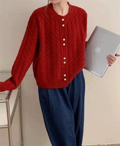 Autumn New Vintage Gold Button Gentle Style Knitted Cardigan Round Neck Solid Color Design Sweater <strong>Top</strong> - Product Image 6