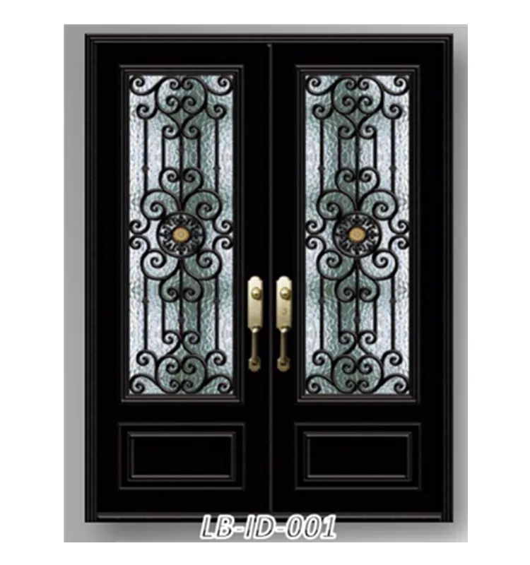 CBMmart High End Custom Art Design Pattern porte in metallo con doppia porta d'ingresso in vetro temperato in ferro battuto