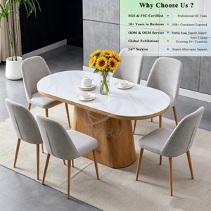 Table à manger en céramique OKAY, plateau brillant, style contemporain, pieds en métal, tables à manger modernes personnalisées en MDF et PVC, très vendues - Product Image 1