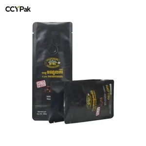 Custom Printed Matt Black Packaging Side Gusset Coffee Bag With U shape tear