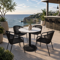 Table de restaurant d'extérieur résistante aux intempéries, plateau rond compact en stratifié HPL de 700 mm avec base en fonte thermolaquée