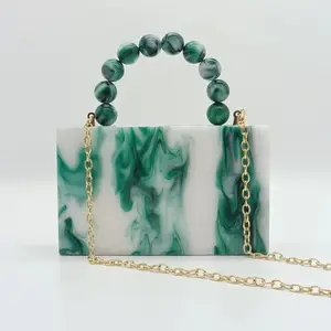 Acrylic Clutch Handbag Wedding Evening Bag Acrylic Marble Clutch Bags Hot Sale Fashion for Lady Women Single OEM Lock Hasp Green