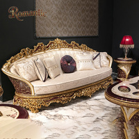Ensemble de canapés de luxe de style rétro turc, design européen, salon, bois massif sculpté, marron doré, éponge, grand canapé, ensemble 321