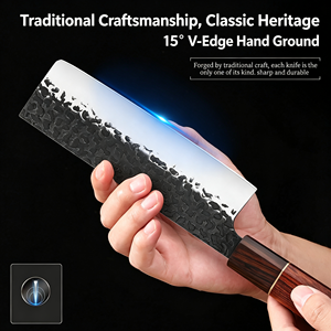 Juego de cuchillos de chef forjados a mano con mango de madera, cuchillos multifuncionales para preparación de alimentos en restaurantes, corte de carne y verduras, y trabajo en la cocina. - Product Image 2