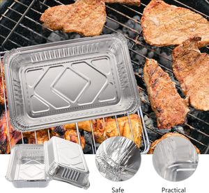 Caja rectangular desechable de papel de aluminio para almuerzo, bandeja de aluminio para hornear pasteles con tapa, para pizza, para catering - Product Image 4