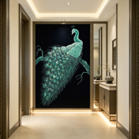 Papier peint mural de luxe vert émeraude avec broderie paon, fond noir, pour entrée de maison, hôtel, club et mur de fond de salon